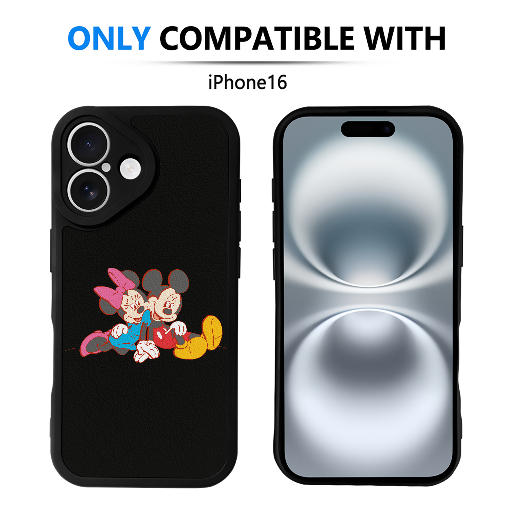 （画像用） ミッキーマウス Mickey Mouse 【iPhone 16シリーズ対応】シリコンスマホケース（レザー調） 材質：シリコン